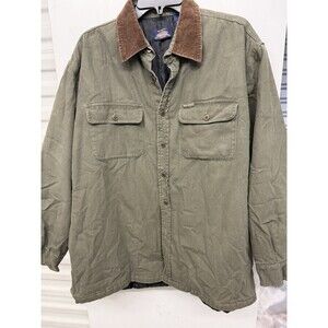 Vintage Dickies Detroit Style Jacket Quilted Lined Corduroy Collar Size L Green